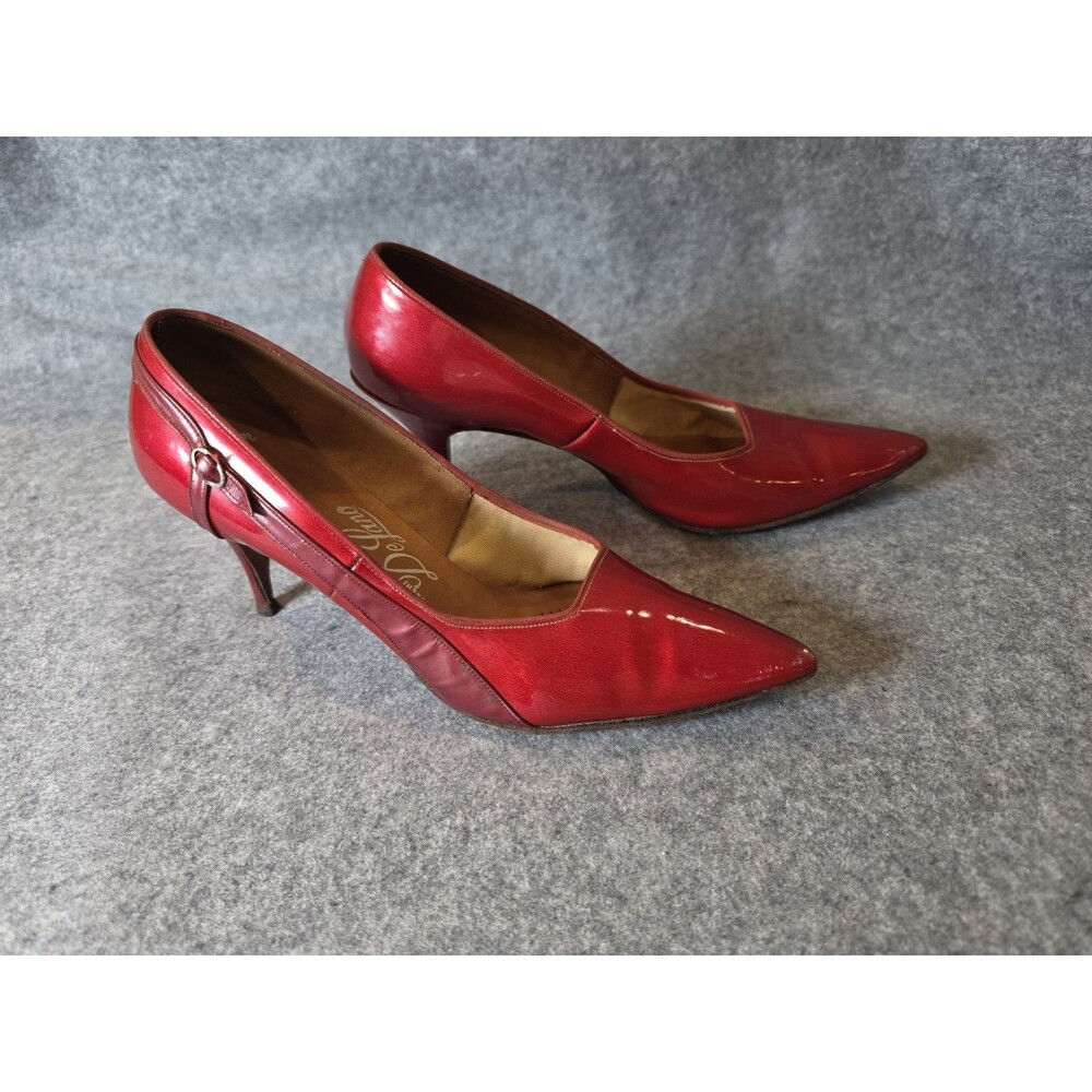 Vintage 1960s Red Patent Leather Pointed Toe Stiletto Pumps Pinup Rockabilly